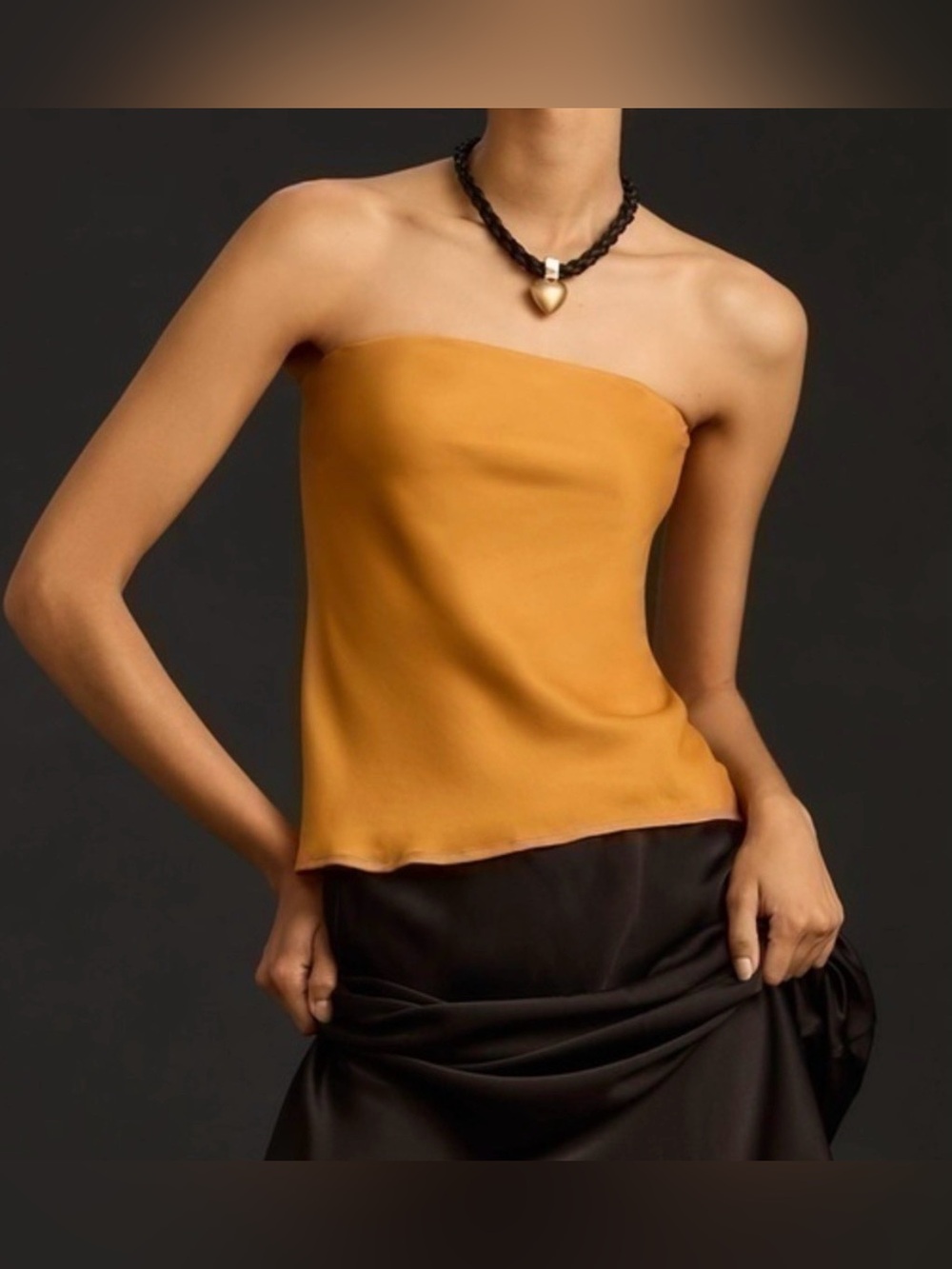 Anthropologie Pumpkin Orange Strapless Satin Top NWT